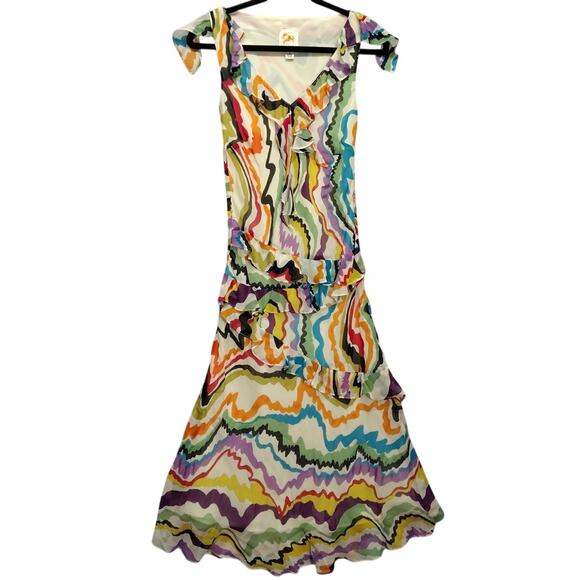 Anthropologie Dresses & Skirts - Anthropologie C Keer Womens Dress Size 4 Abstract Designer Silk Sheer Ruffle VNT